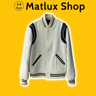 Áo Bomber Varsity SLP Trắng phối sọc Đen - Khoác Bomber Saint La*urent Teddy YSL Sơn Tùng MTP màu Trắng Đen