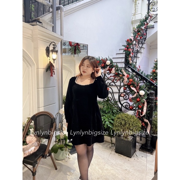 Váy Nhung Bigsize 2 tầng cổ đá sang chảnh