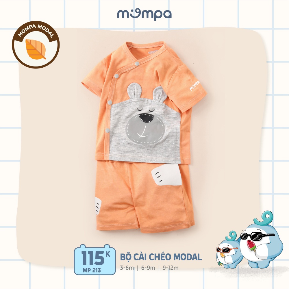 Bộ quần áo cộc tay cho bé Mompa 3 tháng - 12 tháng vải Modal cài chéo thoáng mát co giãn thấm hút 213