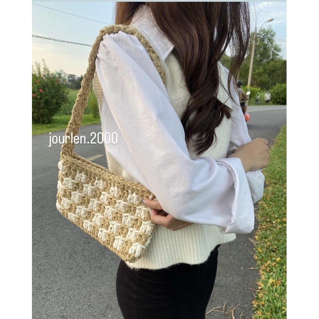 CHECKERED BAG, TÚI CARO LEN MÓC SỢI VẢI MẪU MỚI