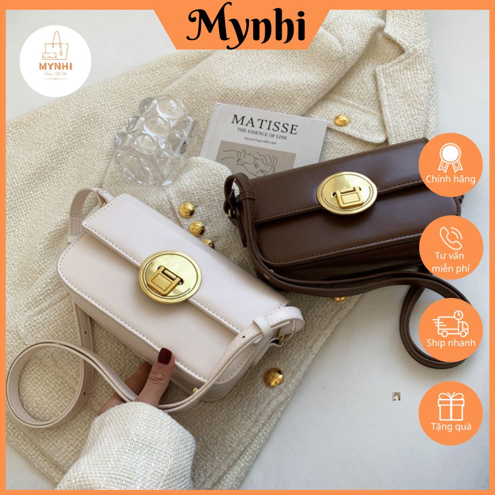 Túi đeo chéo túi xách nữ da bóng khóa vàng đồng sang trọng SMN470