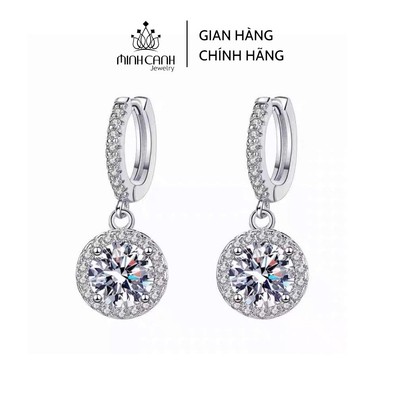 Khuyên Tai Bạc Nữ Minh Canh Jewelry Thả Đính Đá Tròn