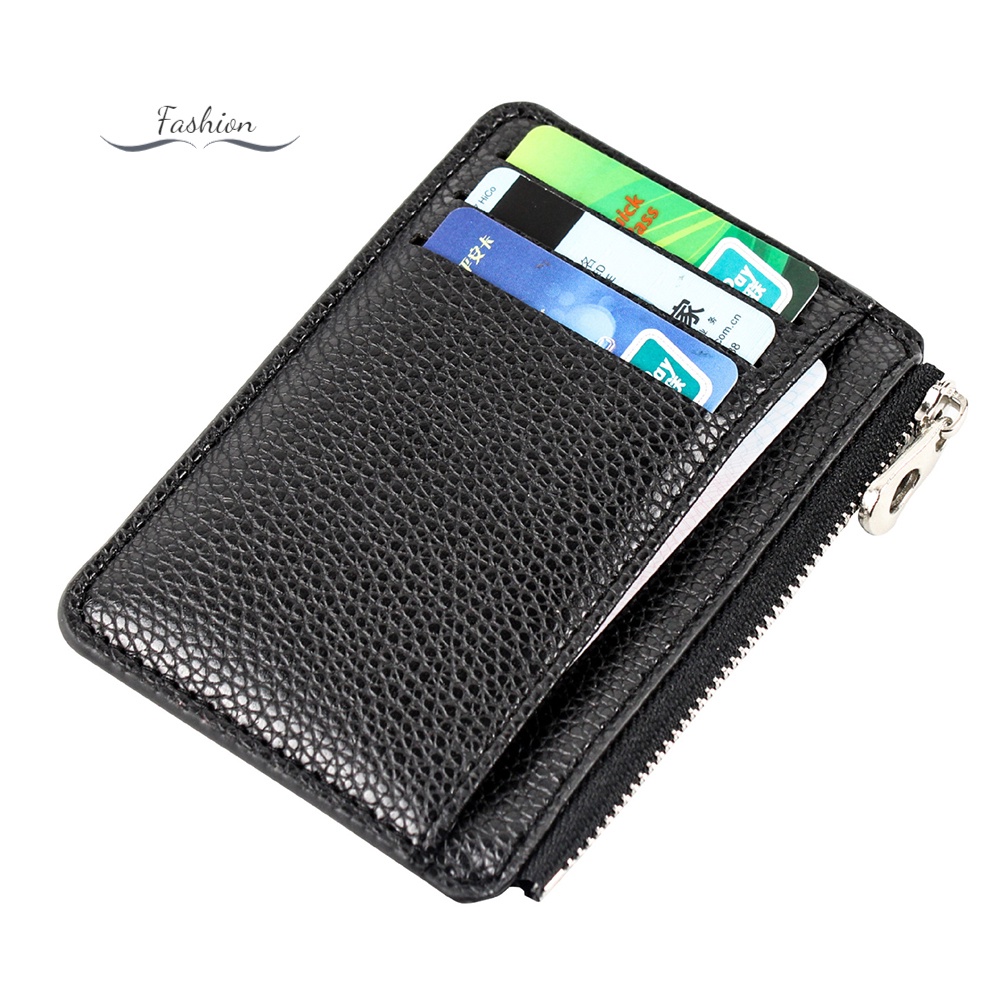 Ví Da PU Mini Màu Trơn Có Khóa Kéo Thời Trang Cho Nam Giá Đỡ