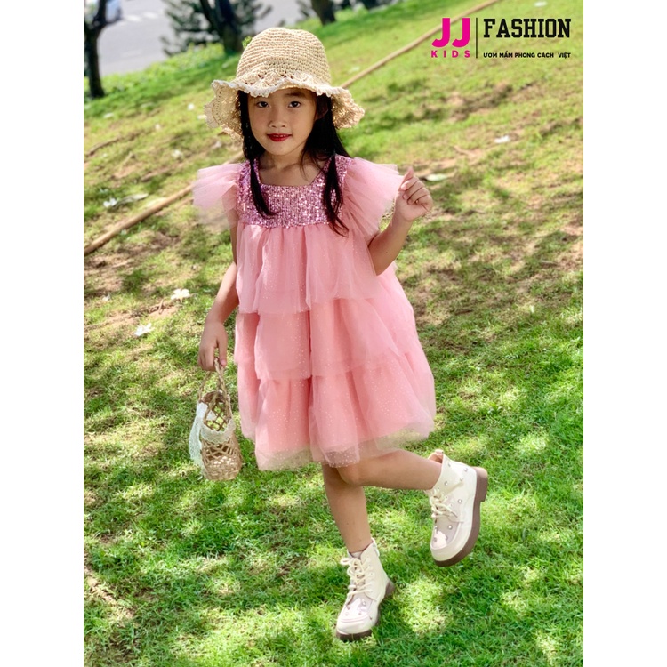 Đầm cho bé gái, váy công chúa tay cánh tiên vải voan nhiều tầng đáng yêu - JJ Kids Fashion
