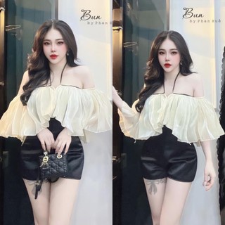 Áo sơ mi phối cánh dơi phối dây cột yếm at12