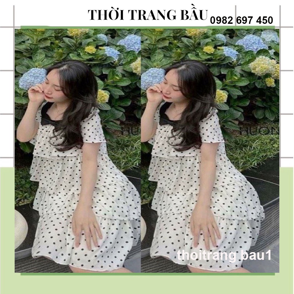 [thowitrangbau1 V-16] VÁY BẦU DỰ TIỆC, TẾT,CÔNG SỞ, DẠO PHỐ- ĐẦM BẦU MỪA HÈ THIẾT KẾ CHẤM BI 2 DÂY NHIỀU TẰNG VẢI 2 LỚP