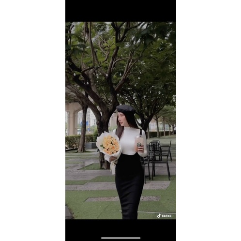 Set Đầm Yếm Maxi Cổ Lọ Tay Dài Phong Cách S44