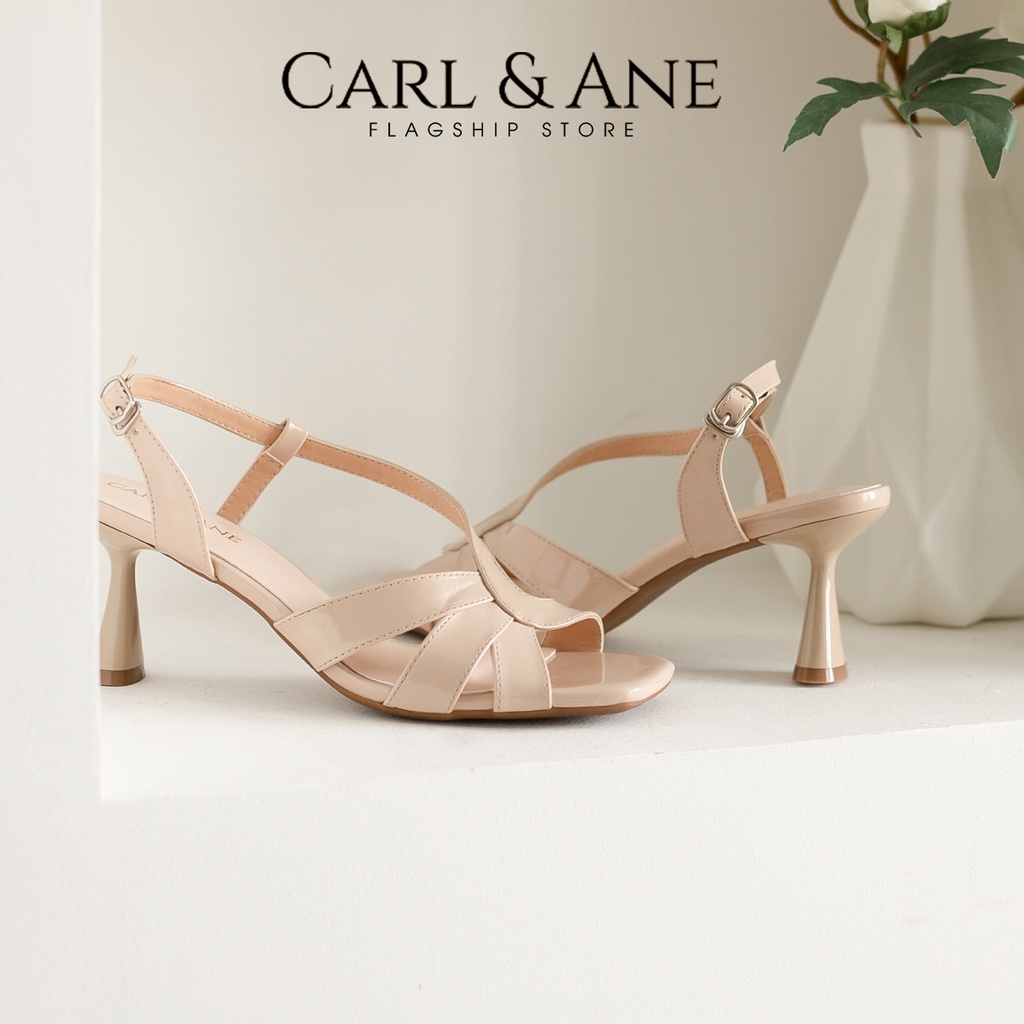 Carl & Ane - Giày cao gót nhọn hở mũi phối dây quai chéo cao 6.5cm màu đen_ CS016