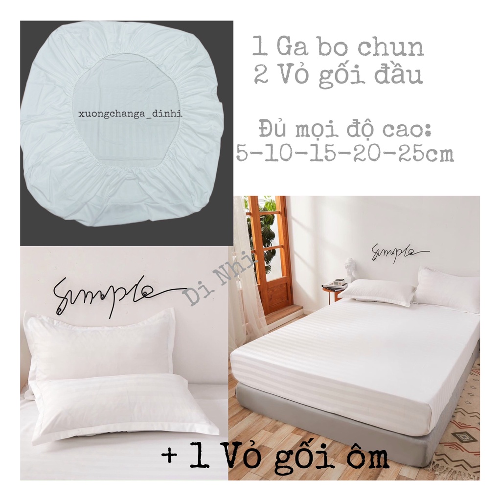 Set ga gối và vỏ ôm cotton sọc 3F phong cách khách sạn