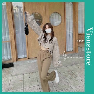 Áo khoác len nữ rách tay dài kiểu dáng croptop gài khuy thời trang VIENS STORE