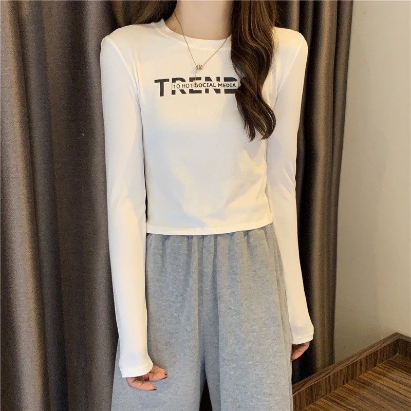 Áo Thun Nữ Dài Tay In Chữ Thời Trang Hàn Quốc