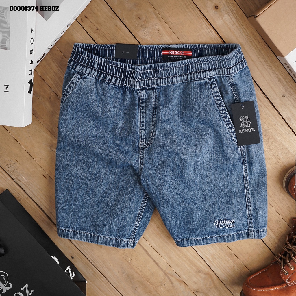 Quần short jean lưng thun Heboz 3M, chất denim cao cấp co dãn nhẹ - 00001374