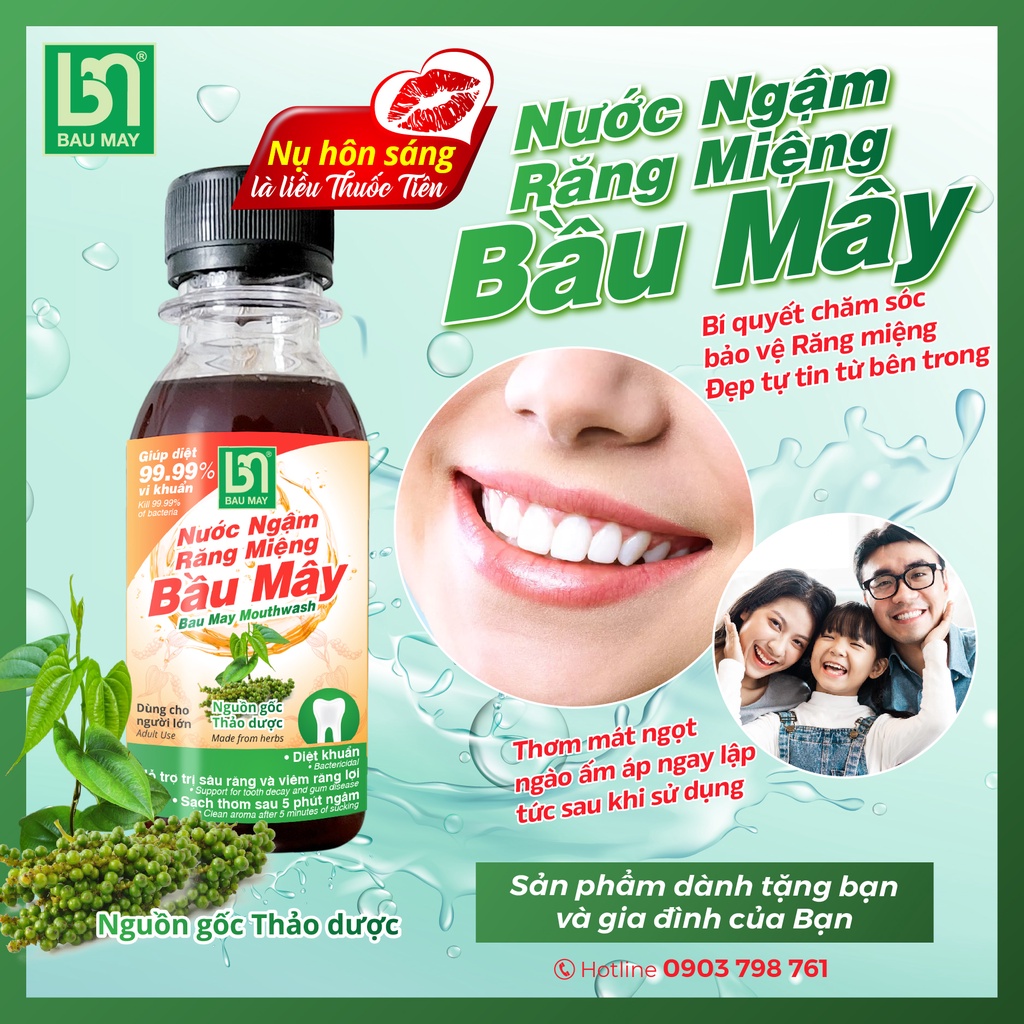 Nước ngậm Răng Miệng Bầu Mây 120ml - Nguồn gốc Thảo dược, dứt điểm sâu răng - viêm lợi - tụt lợi - nhiệt miệng