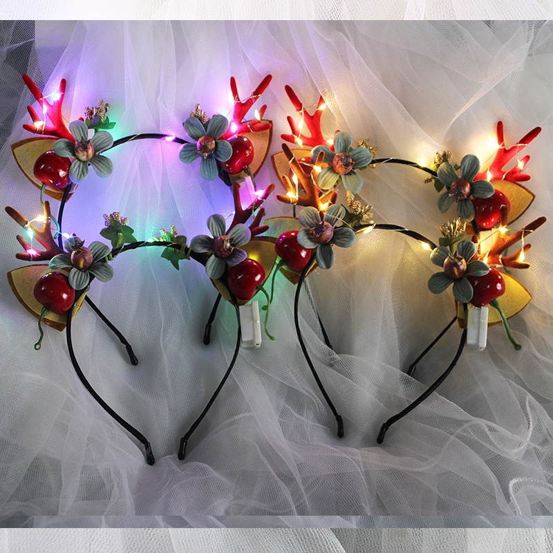 Băng Đô Cài Tóc Hình Sừng Tuần Lộc Giáng Sinh Có Đèn LED Dễ Thương Cho Nữ