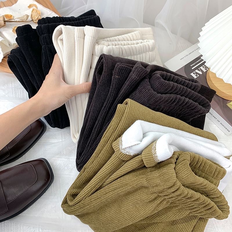 Quần nỉ len tăm lót nhung ống rộng mặc thu đông thời trang nữ