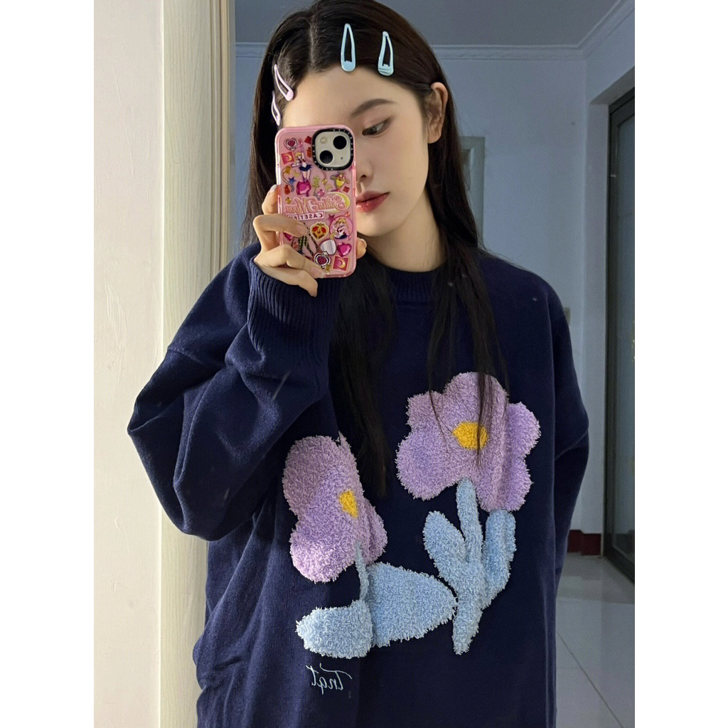 DIDIKA Áo Khoác Sweater Dệt Kim Mềm Dáng Rộng In Hoa Kiểu Vintage Nhật Bản Thời Trang Mùa Thu Cho Nữ | BigBuy360 - bigbuy360.vn