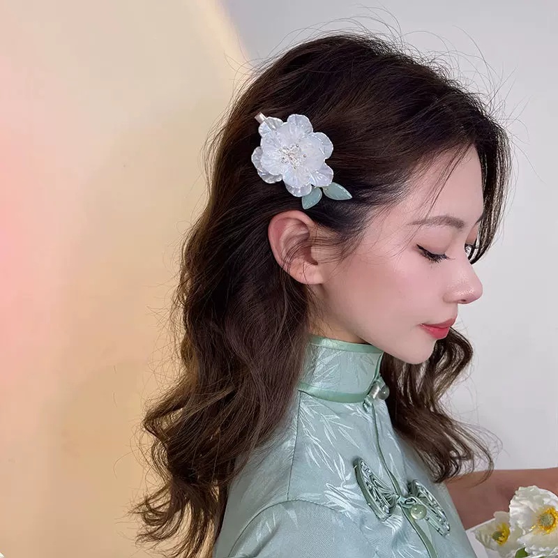 Kẹp Tóc Hình Hoa Chi Trà Đính Ngọc Trai Nhân Tạo Phong Cách Pháp Thời Trang Tinh Tế Cho Nữ