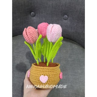 Chậu hoa tulip len trang trí