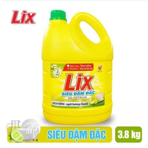 Nước rửa chén LIX siêu đậm đặc hương chanh 3.6kg NC360 làm sạch dầu mỡ không hại da tay - Lixco Việt Nam