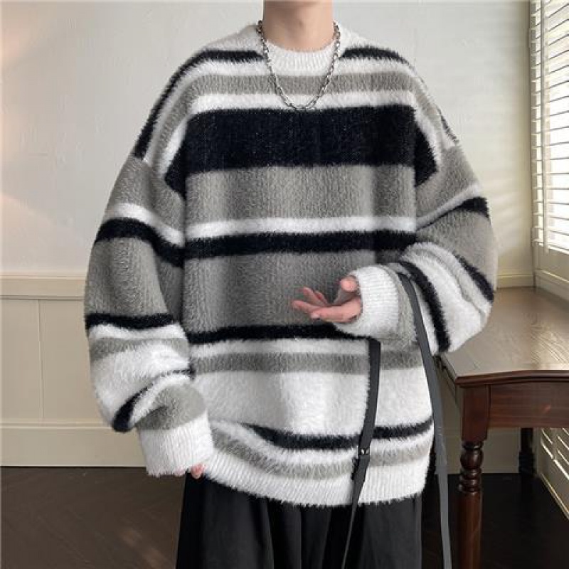 Áo Sweater Dày Dặn Mềm Mại Họa Tiết Kẻ Sọc Thời Trang Thu Đông 2022 Cho Nam