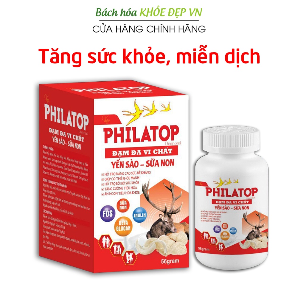 Philatop đạm đa vi chất yến sào sữa non giúp ăn ngon tiêu hóa tốt, tăng sức đề kháng - Chai 56g (Philatop Chai)