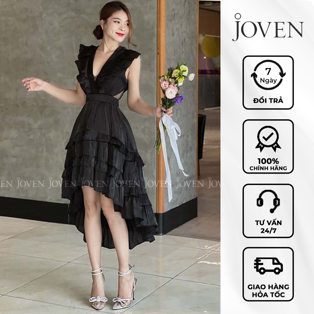 Đầm cánh tiên cut eo Joven thiết kế sang chảnh, váy dự tiệc hở lưng khoét eo hai màu đen, đỏ cực nổi bật