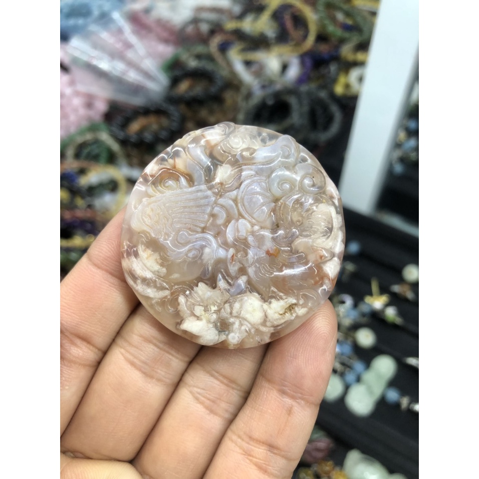 Mặt dây chuyền Rồng Phượng long phụng sum vầy phong thủy đá ngọc băng tảo