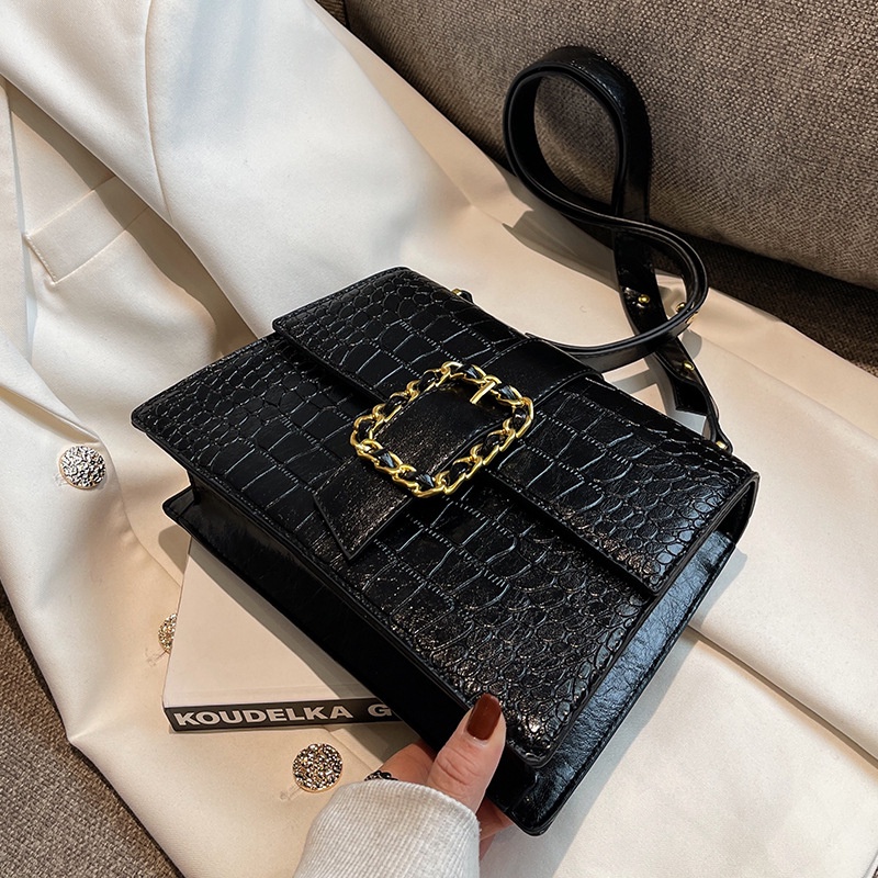 Túi đeo chéo IELGY hình vuông nhỏ vân da cá sấu phong cách retro thời trang cho nữ