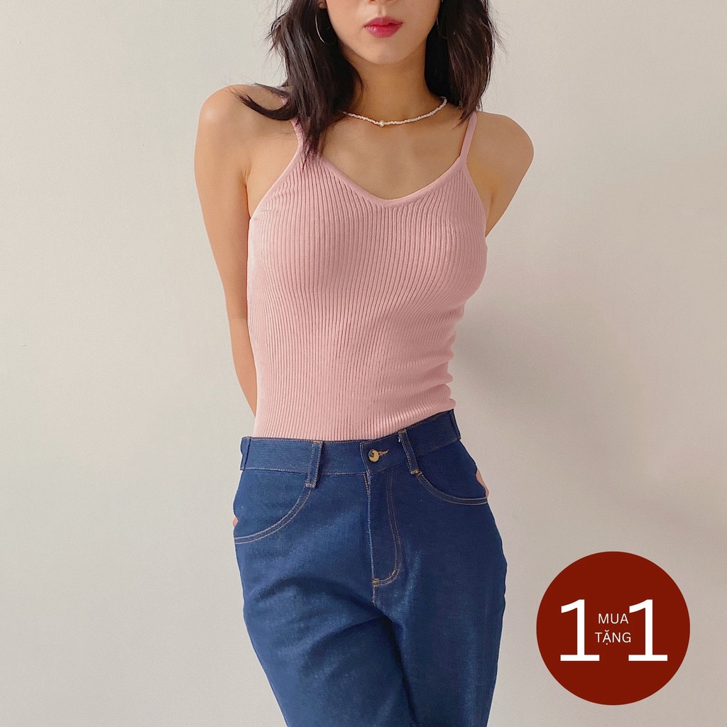 (MUA 1 TẶNG 1) Áo dây len cổ V cơ bản 4 màu sắc - SELINA TANKTOP - THE19CLUB