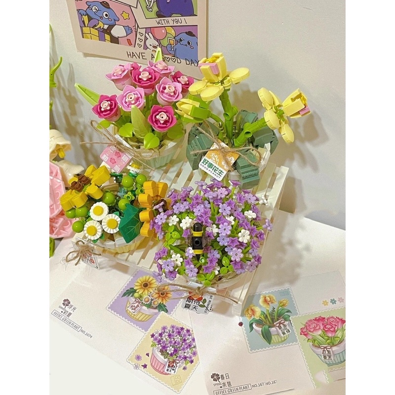 Bộ sản phẩm đồ chơi lắp ráp bó hoa nhiều loài hoa, mô hình bó hoa