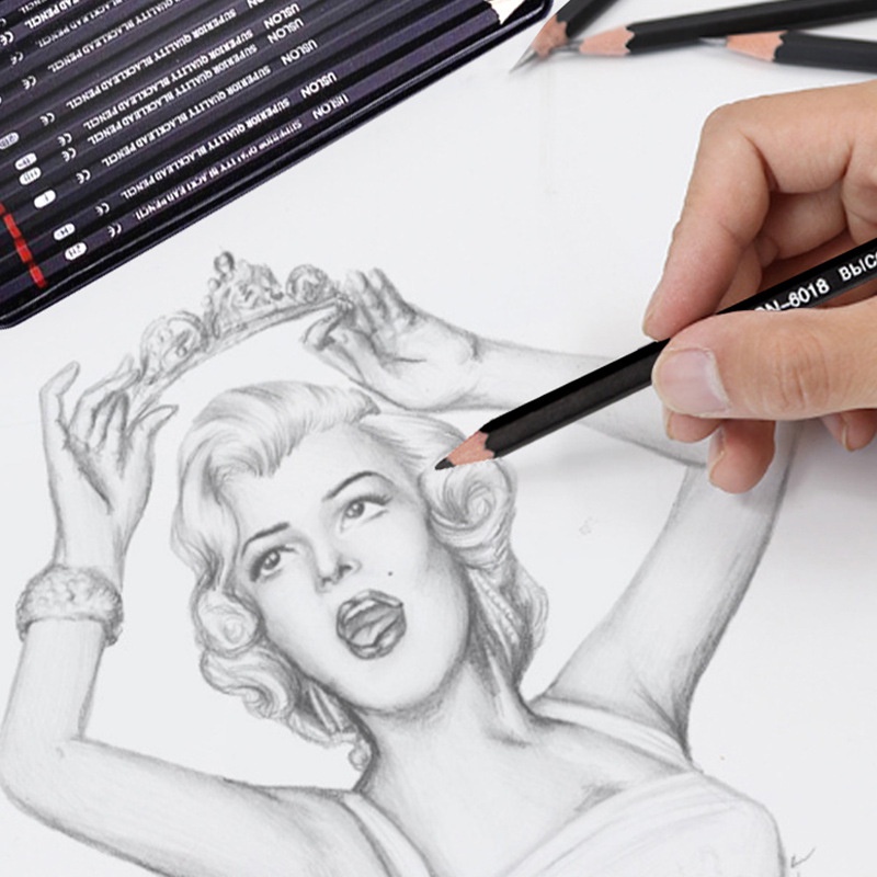 Hộp 12 Bút Chì Gỗ 2H-8B Vẽ Phác Thảo Chuyên Nghiệp