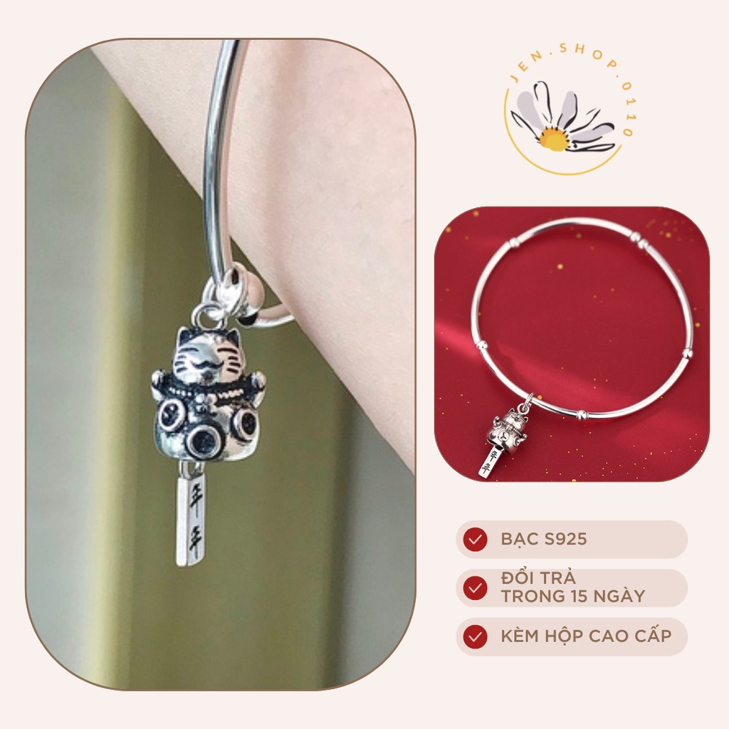 Kiềng Tay Charm Mèo May Mắn - Lắc Tay Nữ Mèo Thần Tài - Mạ Bạc S925 - Phong Cách Tiểu Thư - Vòng Tay Phong Thủy