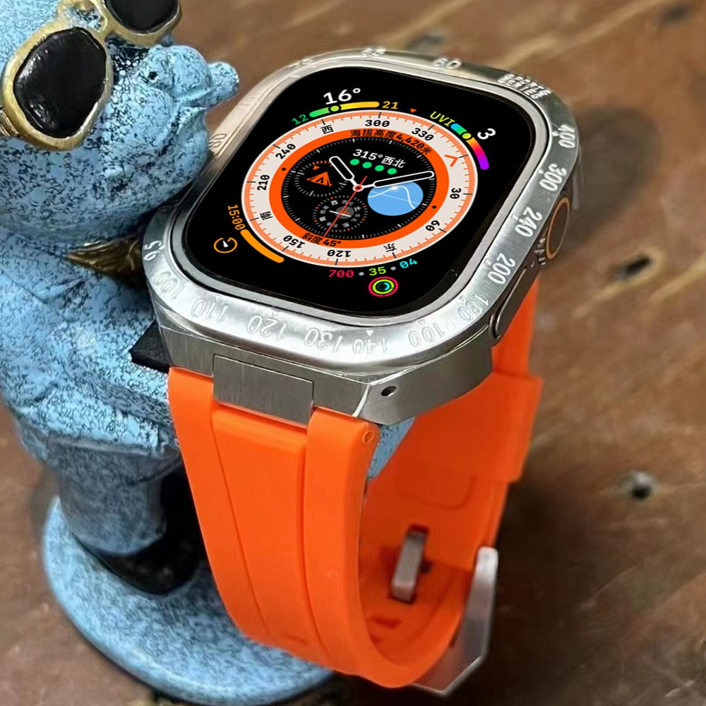 Khung Kim Loại Sang Trọng Cho + Set dây đeo silicon thích hợp cho Apple watch Ultra 49mm