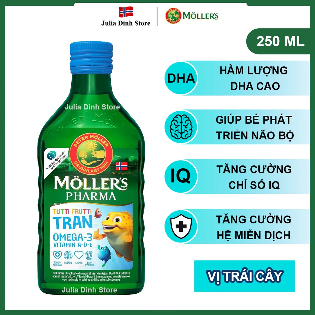 Dầu gan cá tuyết Omega 3 MOLLERS Pharma Tran Fruktsmak nội địa Na Uy  - Hương vị trái cây