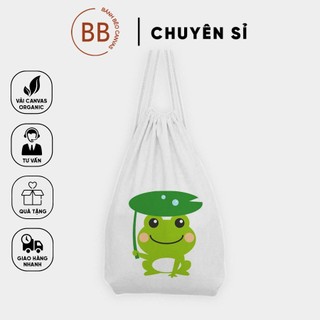 Balo dây rút vải, chất liệu vải canvas, vải bố, giá rẻ họa tiết CHÚ ẾCH XANH
