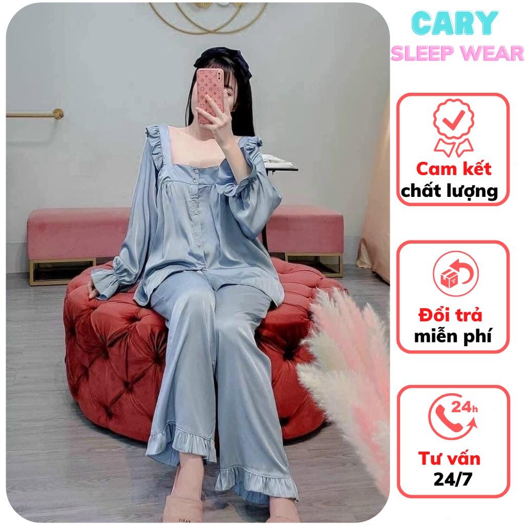 Đồ bộ pijama nữ dài tay cổ vuông siêu hot, đồ bộ mặc nhà tiểu thư tay dài quần dài dễ thương CARY