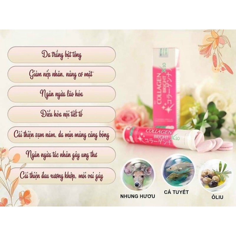 Viên Sủi Trắng Sáng Da Collagen Bright X10 Hộp 20 Viên