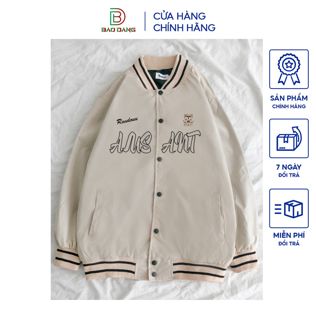 Áo khoác gió học sinh kiểu bomber from rộng unisex họa tiết chú gấu phong cách cool ngầu mới 2023 Bảo Đăng