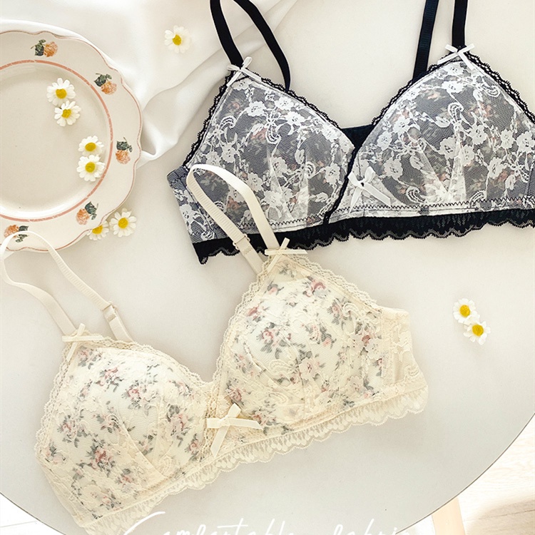 Áo Lót Nâng Ngực Không Gọng Mềm Mại Thoải Mái Phối Ren Nơ Đáng Yêu Cho Nữ