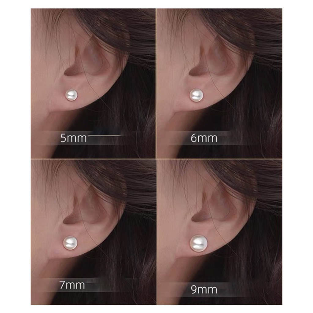 Bông tai ngọc trai nhân tạo kiểm định nuôi nước ngọt Size 5mm 6mm 7mm 9mm, khuyên tai ngọc trai nụ basic CiCi Silver