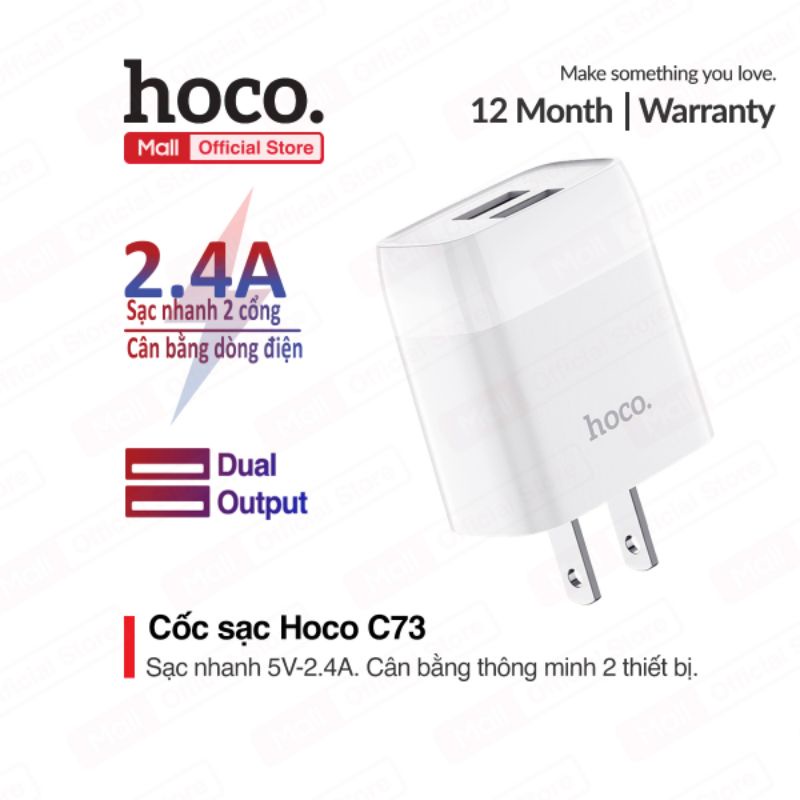 [Mã ELHA9 giảm 15% đơn 50K] Củ sạc 2 cổng USB Hoco C73 2.4A cho điện thoại