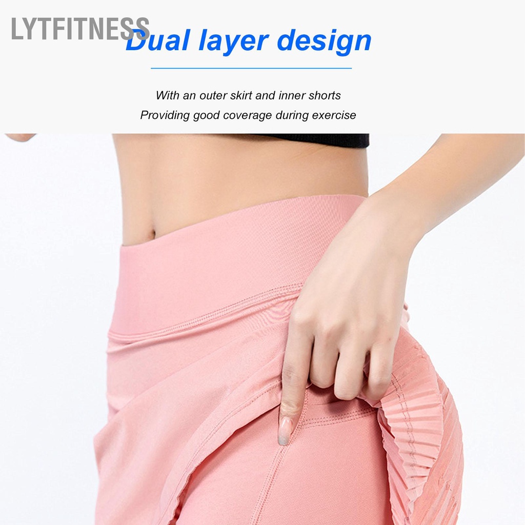 LYTFitness Phụ nữ Quần vợt đùi Rộng Thắt lưng Nhanh chóng Sấy khô Tập thể dục Váy Thể thao Màu hồng