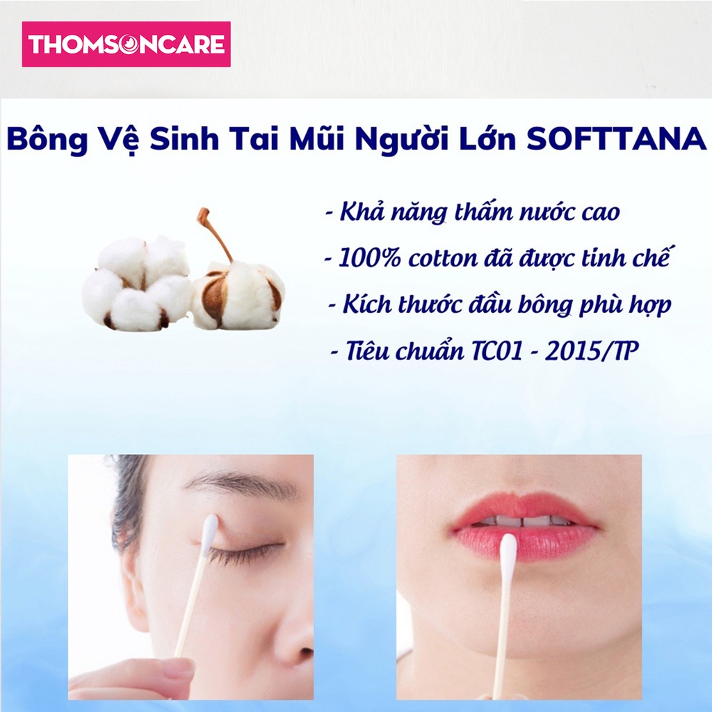 Bông vệ sinh tai mũi Softtana Tanaphar thiết kế nhỏ gọn, bông mềm mại tự nhiên, an toàn, tiện dụng