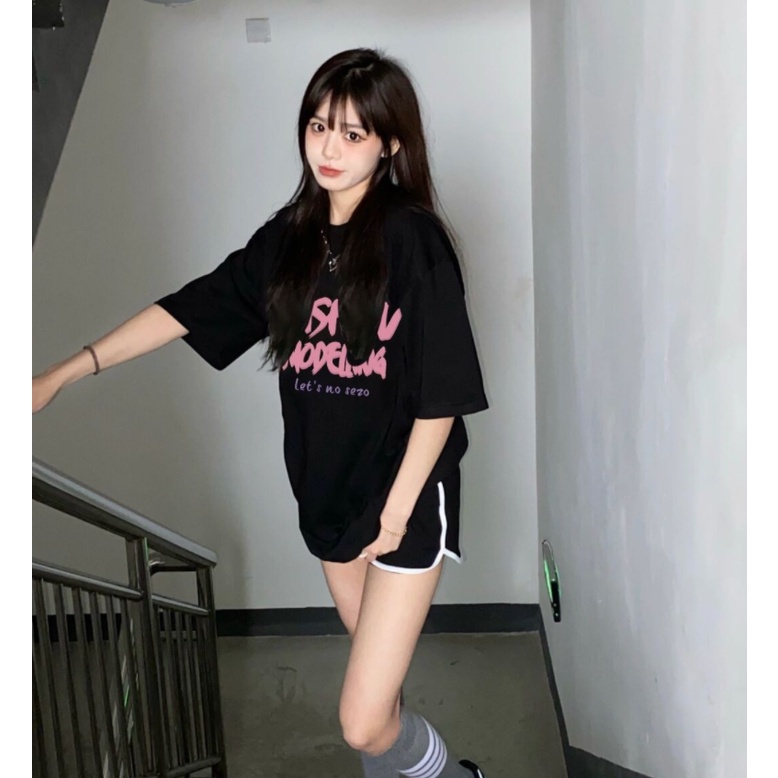 Áo Thun Ngắn Tay Dáng Rộng In Chữ Cá Tính Thời Trang Hàn Quốc