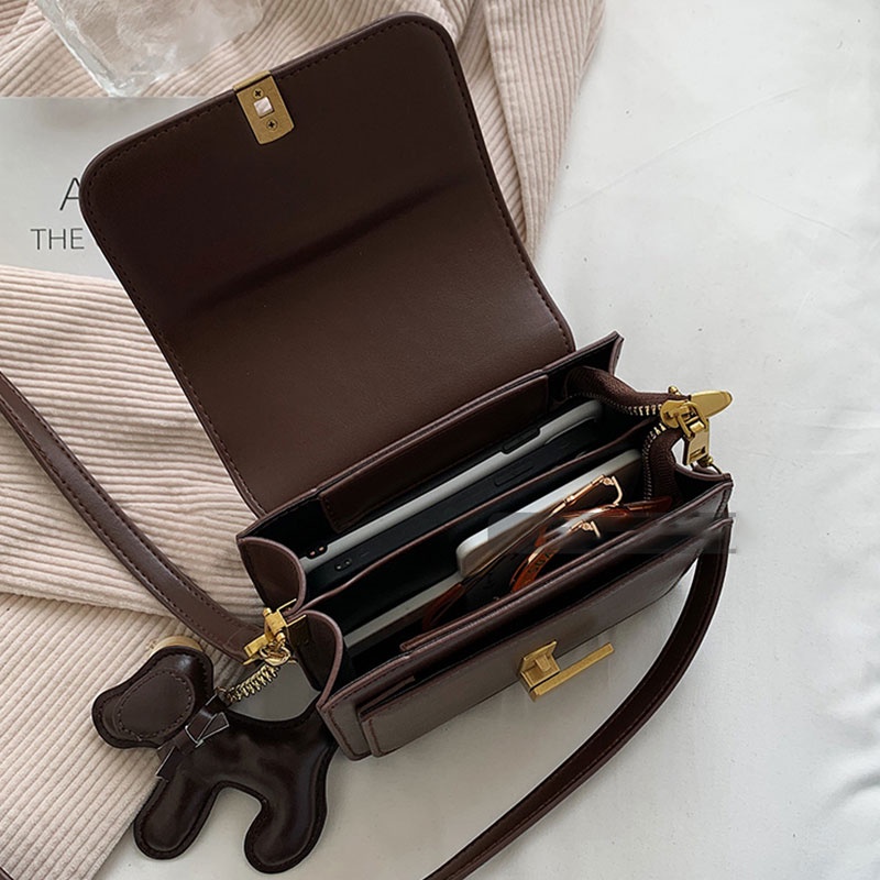 Mischa Túi Xách Da PU Đeo Vai Hình Vuông Màu Trơn Dễ Phối Đồ Hợp Thời Trang