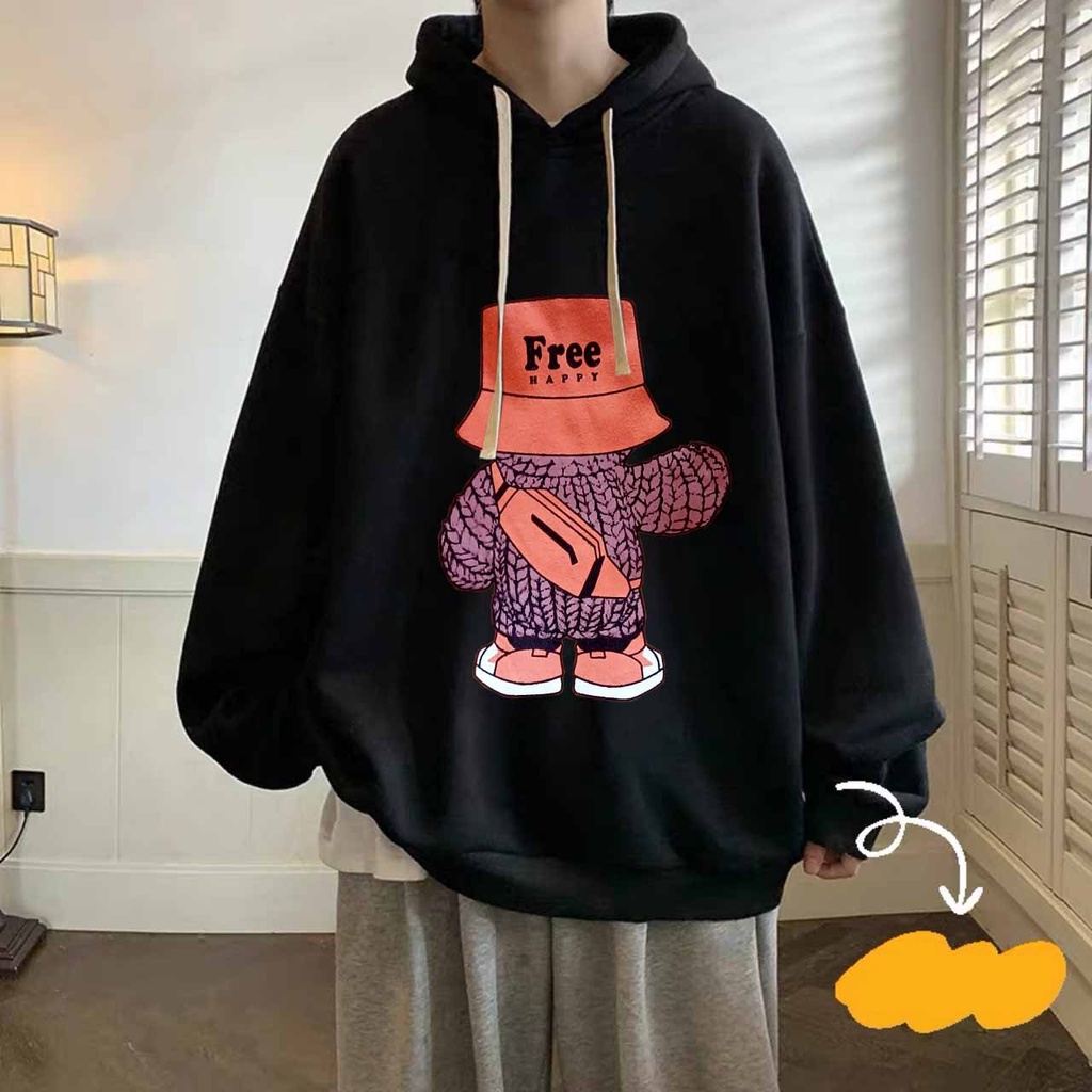❤ HÓT ❤ Áo Hoodie Nam nữ nỉ cotton dáng rộng màu trắng đen hồng tím cổ tròn dài tay có nón phong cách Hàn Quốc