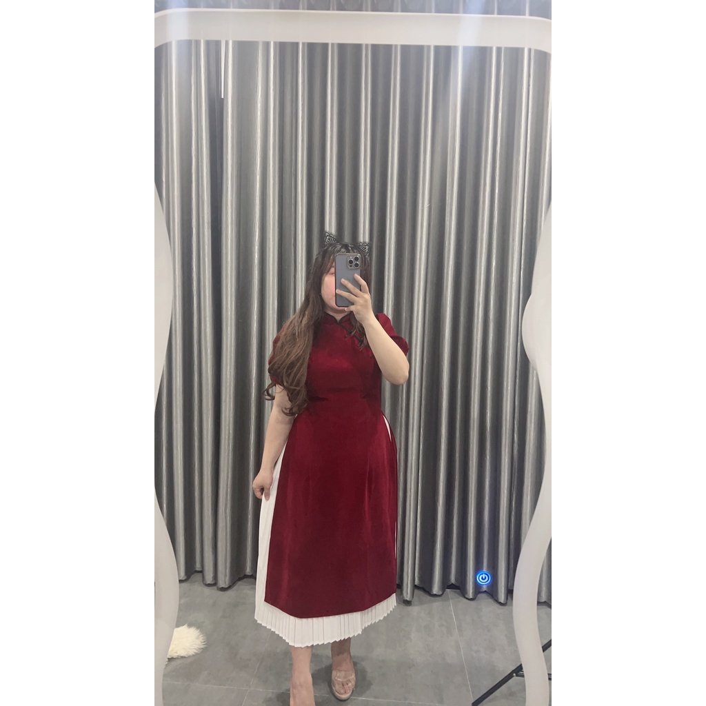 Sét Áo Dài Cách Tân Cổ Tàu Phối Nút Mây Bigsze Quỳnh Anh Từ 50kg Đến 100kg (M/L/XL/XXL)(Đồ Tết)(Sét Bộ)
