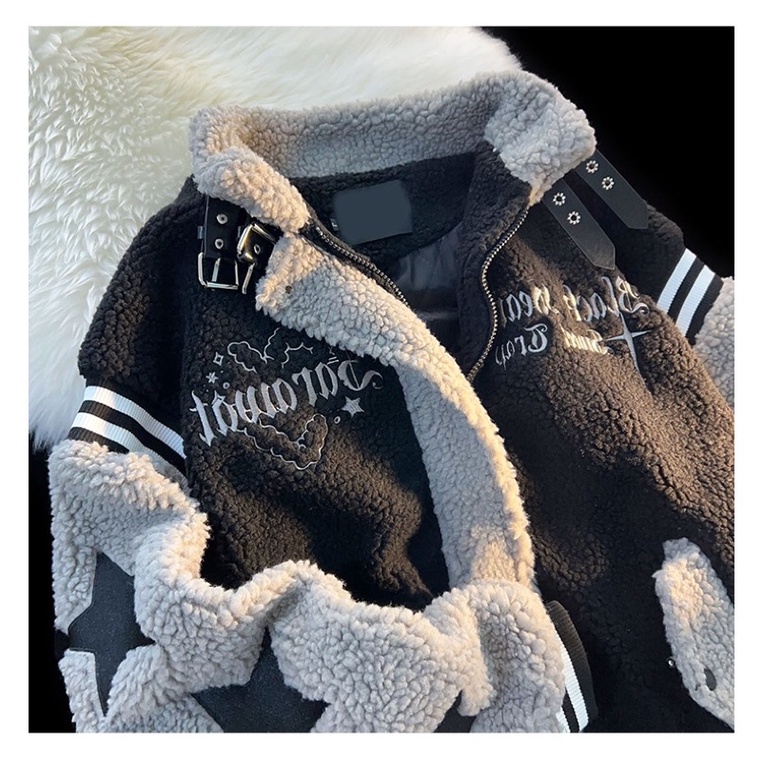 TKLIHN Áo khoác Lông Cừu ulzzang hình NGÔI SAO phong cách Y2K HOT TREND 2023