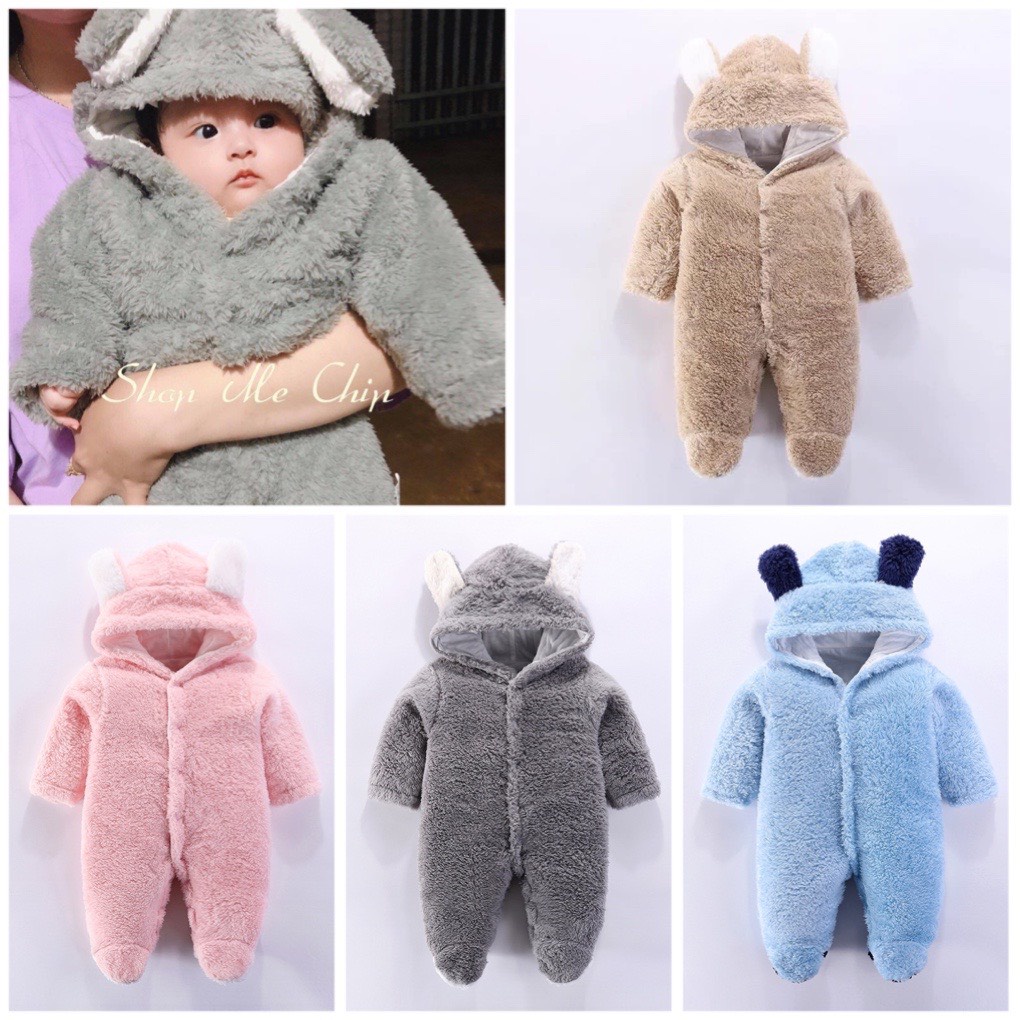 Bộ body lông liền thân, ủ ấm cho bé trai bé gái 0-12 tháng