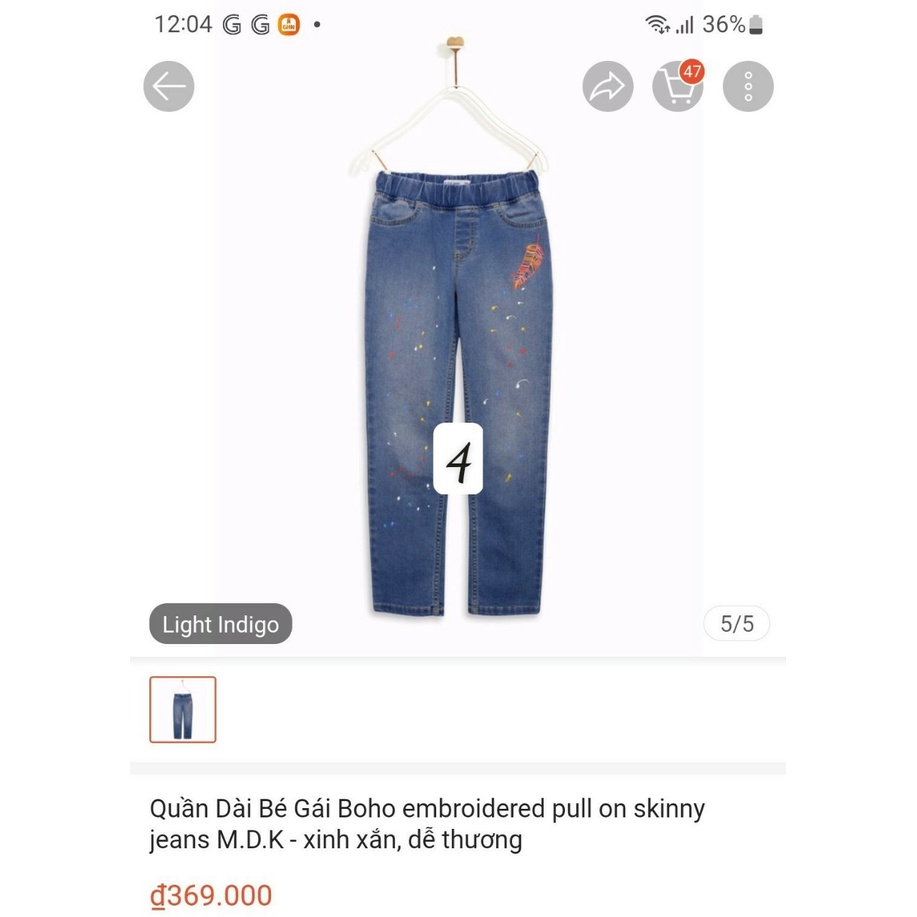 Quần Dài Bé Gái  Skinny Jeans M.D.K - chất liệu eco denim mềm mại, co giãn tốt.